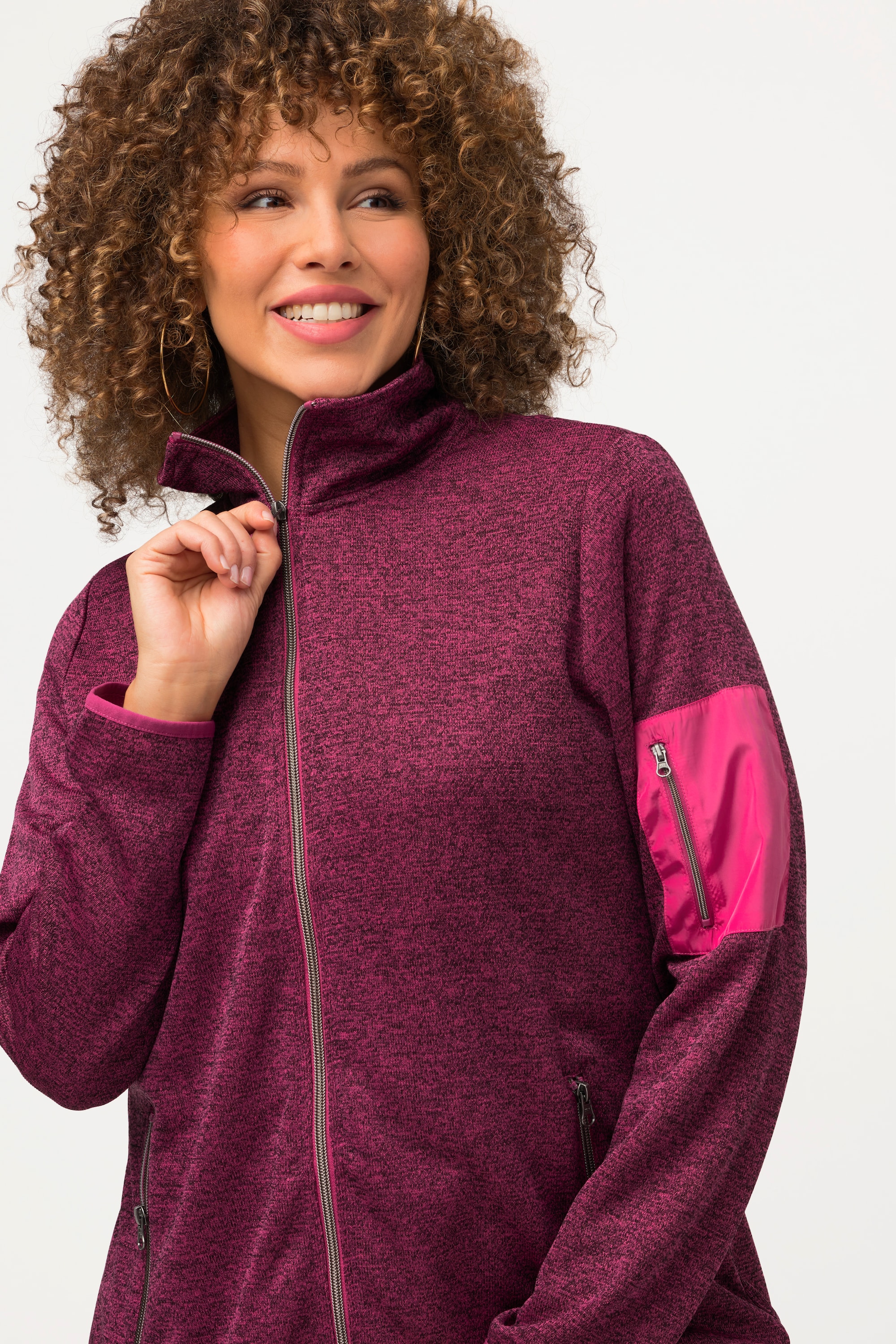Ulla Popken Damen große Größen Strickfleece Jacke Stehkragen Zipptaschen 818259