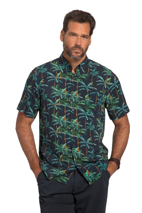 Košile, krátké rukávy, květovaný potisk, límeček s knoflíky, Cuba střih