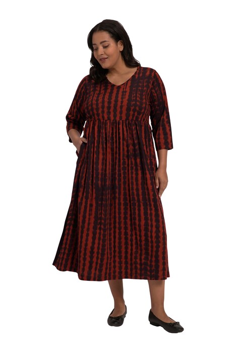 Šaty, batikovaný potisk, empírový šev, výstřih do V, 3/4 rukávy