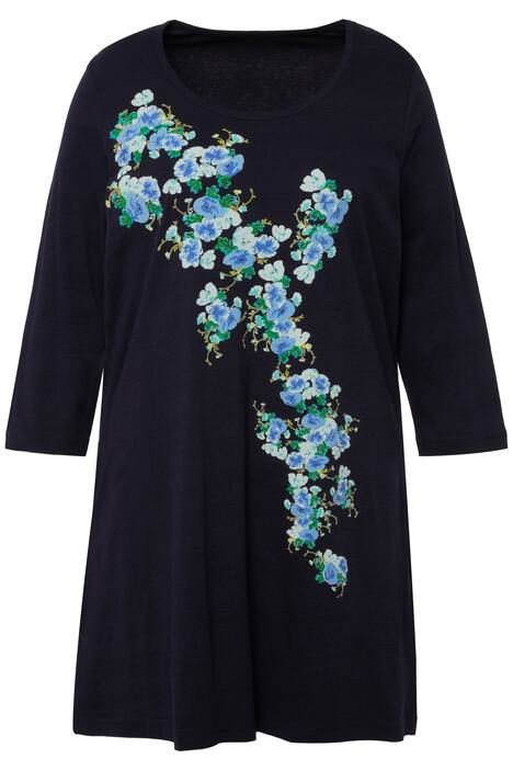 Dlouhé tričko, květovaný potisk, A střih, kulatý výstřih, 3/4 rukávy