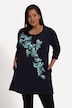 Elongating Floral Placement Print Round Neck Pocket Knit Tunic