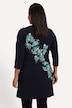 Elongating Floral Placement Print Round Neck Pocket Knit Tunic