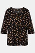 Długa bluzka, trapezowy krój, nadruk na całej powierzchni, dekolt karo, rękaw 3/4