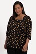 Długa bluzka, trapezowy krój, nadruk na całej powierzchni, dekolt karo, rękaw 3/4