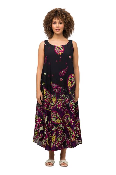 Midi šaty, kašmírový vzor, A střih, kulatý výstřih, bez rukávů