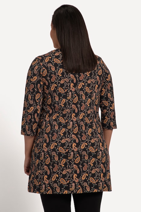 Paisley Print Round Neck A-line Cotton Knit Tunic | Knit Tunics | Knit ...