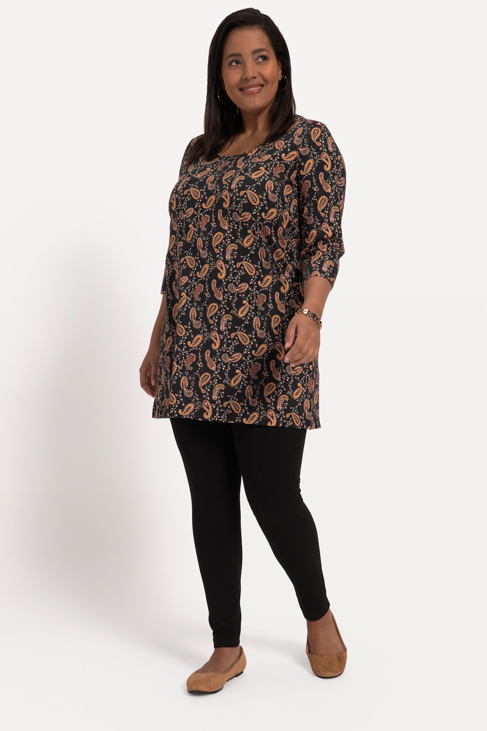 Longshirt, A-lijn, paisley-motief, ronde hals, lange mouwen