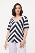 T-shirt, diagonale strepen, V-hals, korte mouwen