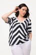 T-shirt, diagonale strepen, V-hals, korte mouwen