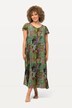Midiklänning med ormskinnsprint, A-linjemodell, rund hals och holkärm