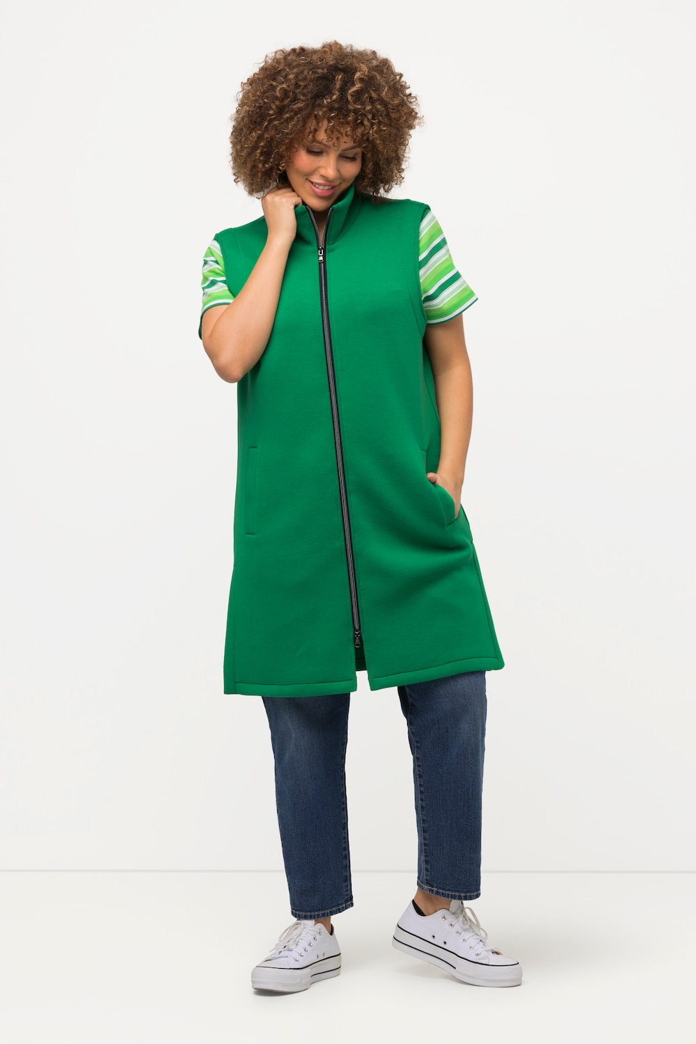 Thumbnail - Große Größen Scuba-Longweste, Damen, grün, Größe: 46/48, Polyester/Viskose, Ulla Popken