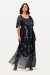 Sequin Embroidery Flounce Hem Fully Lined Mesh Dress