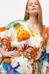 blouse, bloemen, oversized, V-hals, 3/4-vleermuismouwen
