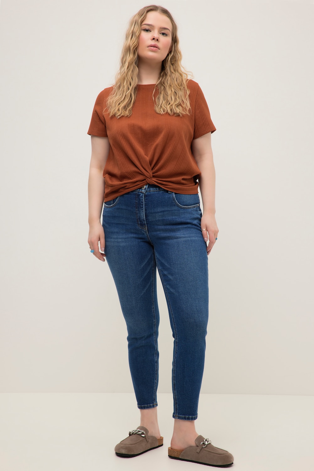 Grote Maten skinny jeans, Dames, blauw, Maat: 52, Katoen, Studio Untold