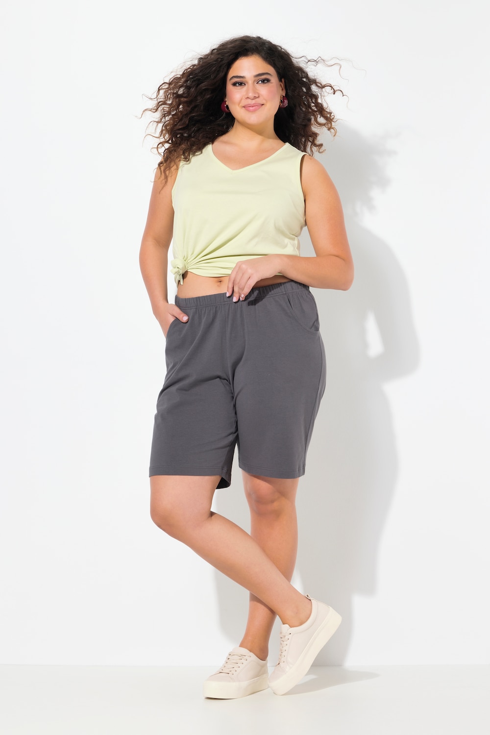 Große Größen Jerseyshorts, Damen, grau, Größe: 62/64, Baumwolle, Ulla Popken