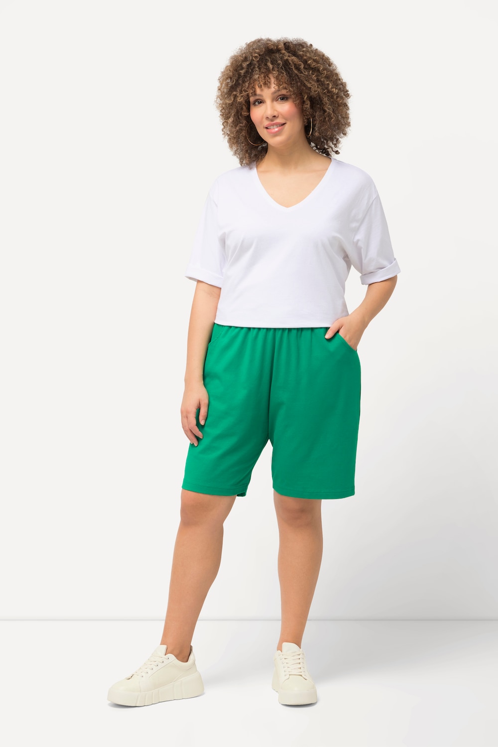 Grote Maten Jersey shorts, Dames, groen, Maat: 50/52, Katoen, Ulla Popken