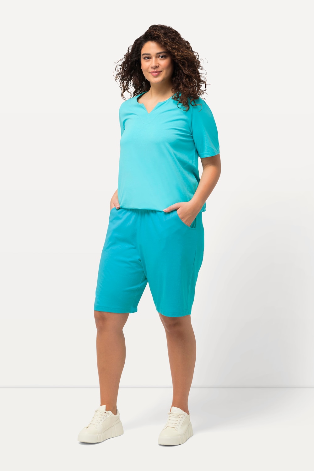 Grote Maten Jersey shorts, Dames, turquoise, Maat: 50/52, Katoen, Ulla Popken