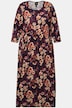 Sukienka z dżerseju, krój trapezowy, kwiaty, szew empire, krój trapezowy, okrągły dekolt, rękaw 3/4