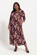 Sukienka z dżerseju, krój trapezowy, kwiaty, szew empire, krój trapezowy, okrągły dekolt, rękaw 3/4