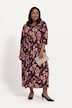Sukienka z dżerseju, krój trapezowy, kwiaty, szew empire, krój trapezowy, okrągły dekolt, rękaw 3/4