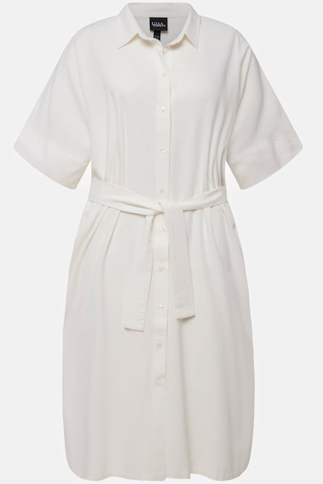 Linen Blend Short Sleeve Button Down Shirt Dress | Midi Dresses | Dresses