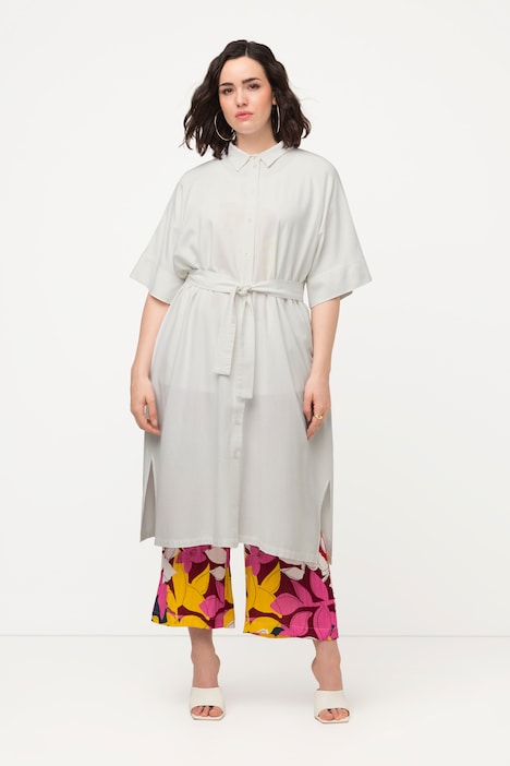 Linen Blend Short Sleeve Button Down Shirt Dress | Midi Dresses | Dresses