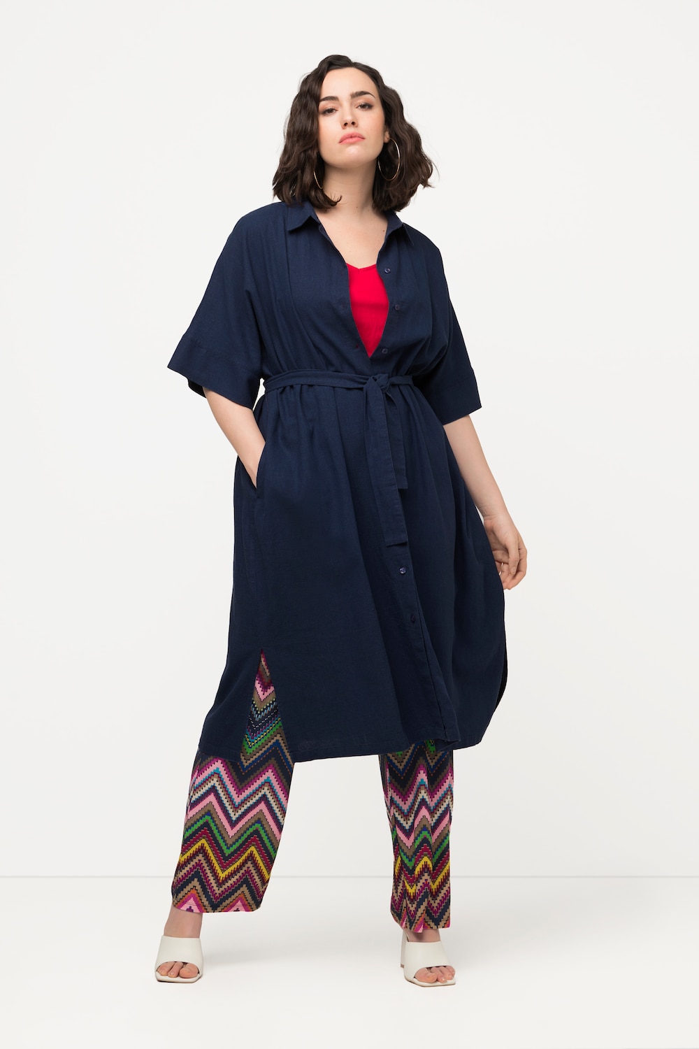 Grote Maten midi jurk, Dames, blauw, Maat: 62/64, Viscose/Linnen, Ulla Popken