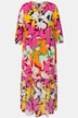 Vestido, flores, línea A, cuello de túnica, manga 3/4