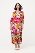 Vestido, flores, línea A, cuello de túnica, manga 3/4