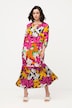 Vestido, flores, línea A, cuello de túnica, manga 3/4
