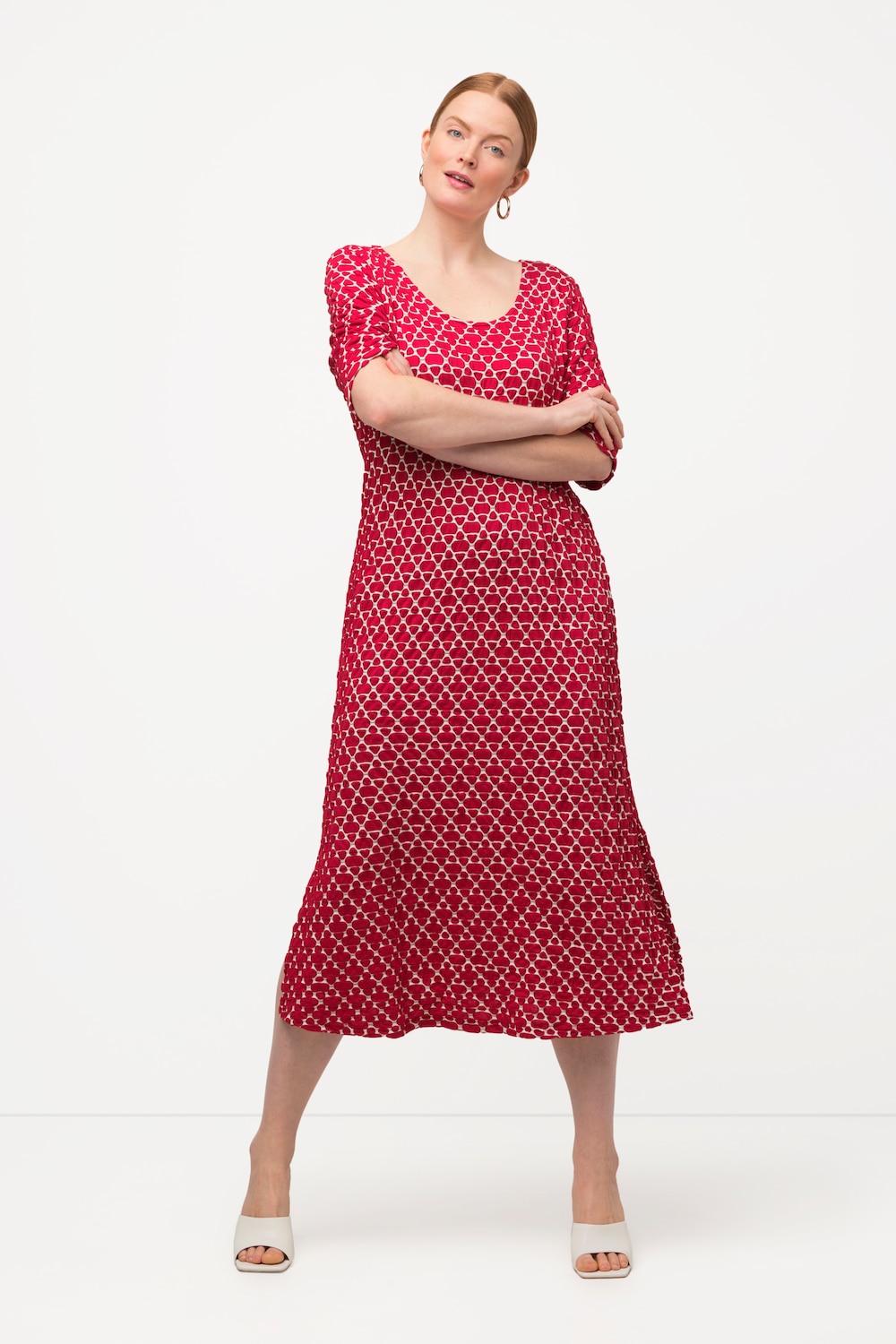 Grote Maten jerseyjurk, Dames, rood, Maat: 50/52, Viscose/Polyester, Ulla Popken