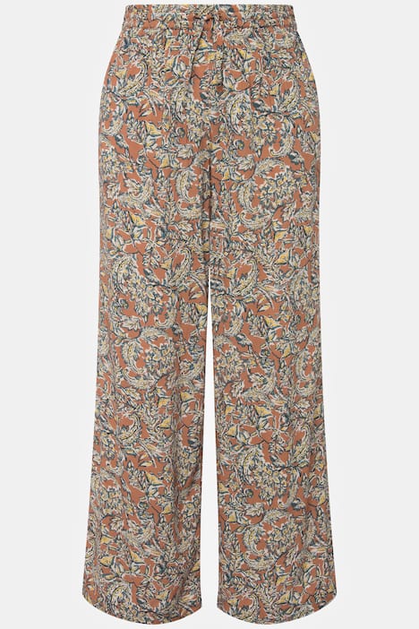 Spodnie palazzo, szeroki krój, nadruk w kwiaty, elastyczny pas