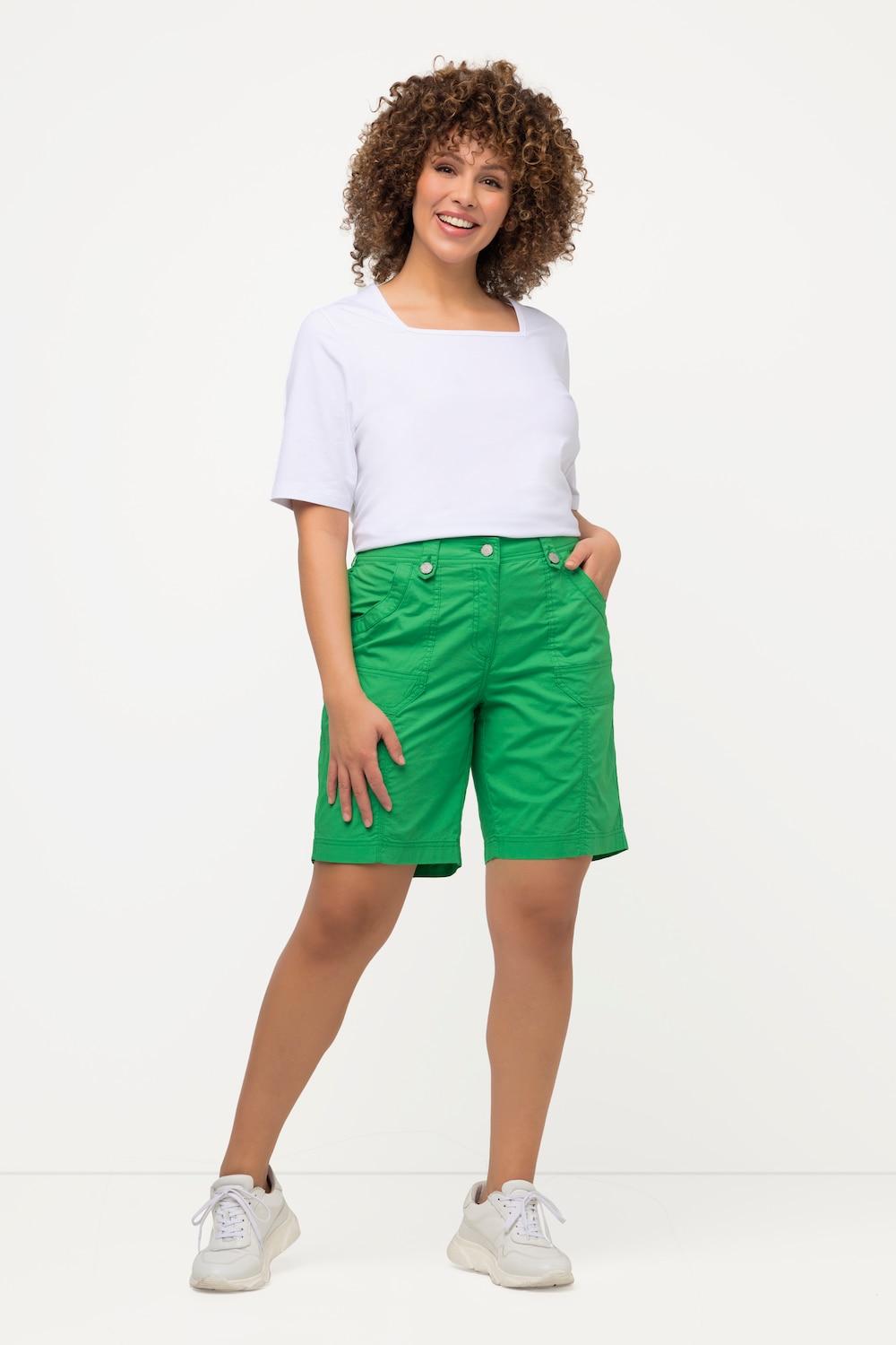 grandes tailles bermuda style cargo 4 poches, femmes, vert, taille: 58, coton, ulla popken