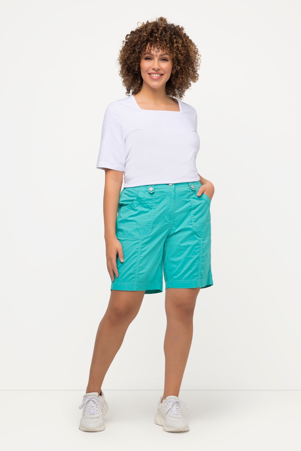 grandes tailles bermuda style cargo 4 poches, femmes, turquoise, taille: 56, coton, ulla popken