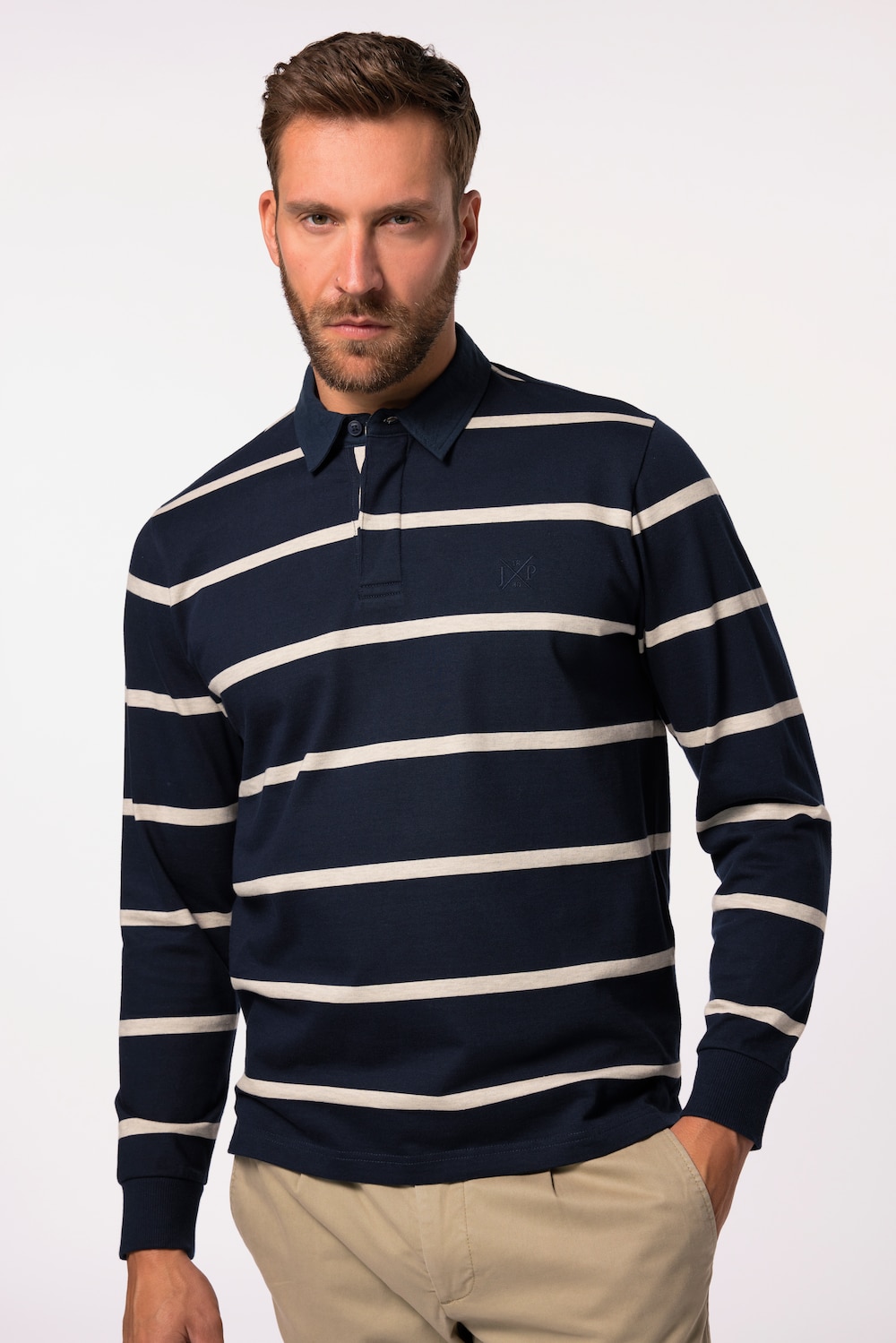 Große Größen Rugby-Sweater, Herren, blau, Größe: L, Baumwolle, JP1880