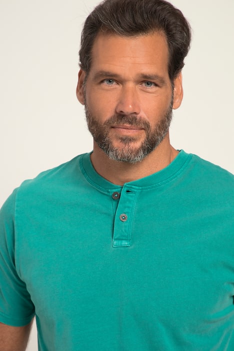 Koszulka henley, maskująca brzuch, rękaw 1/2, styl vintage, okrągły dekolt, do 8XL