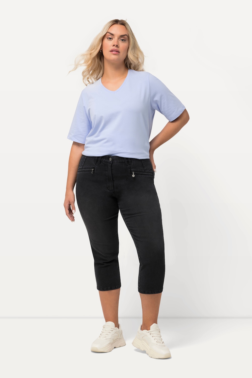 Große Größen 7/8-Jeans Mony, Damen, schwarz, Größe: 42, Baumwolle/Polyester/Viskose, Ulla Popken