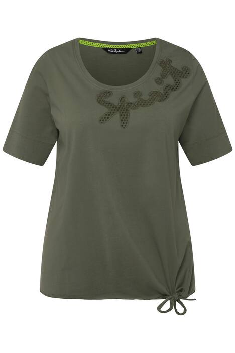 Tričko, krajka, A střih, kulatý výstřih, uzly na lemu, krátké rukávy