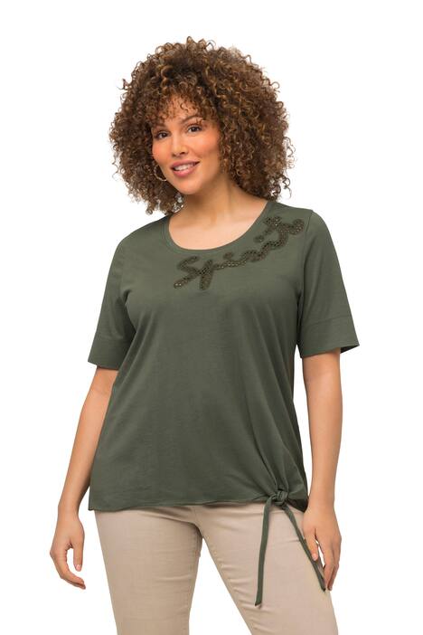 Tričko, krajka, A střih, kulatý výstřih, uzly na lemu, krátké rukávy