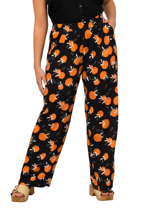 Palácové kalhoty, pomeranče, krep se strukturou kůry, elastický pas