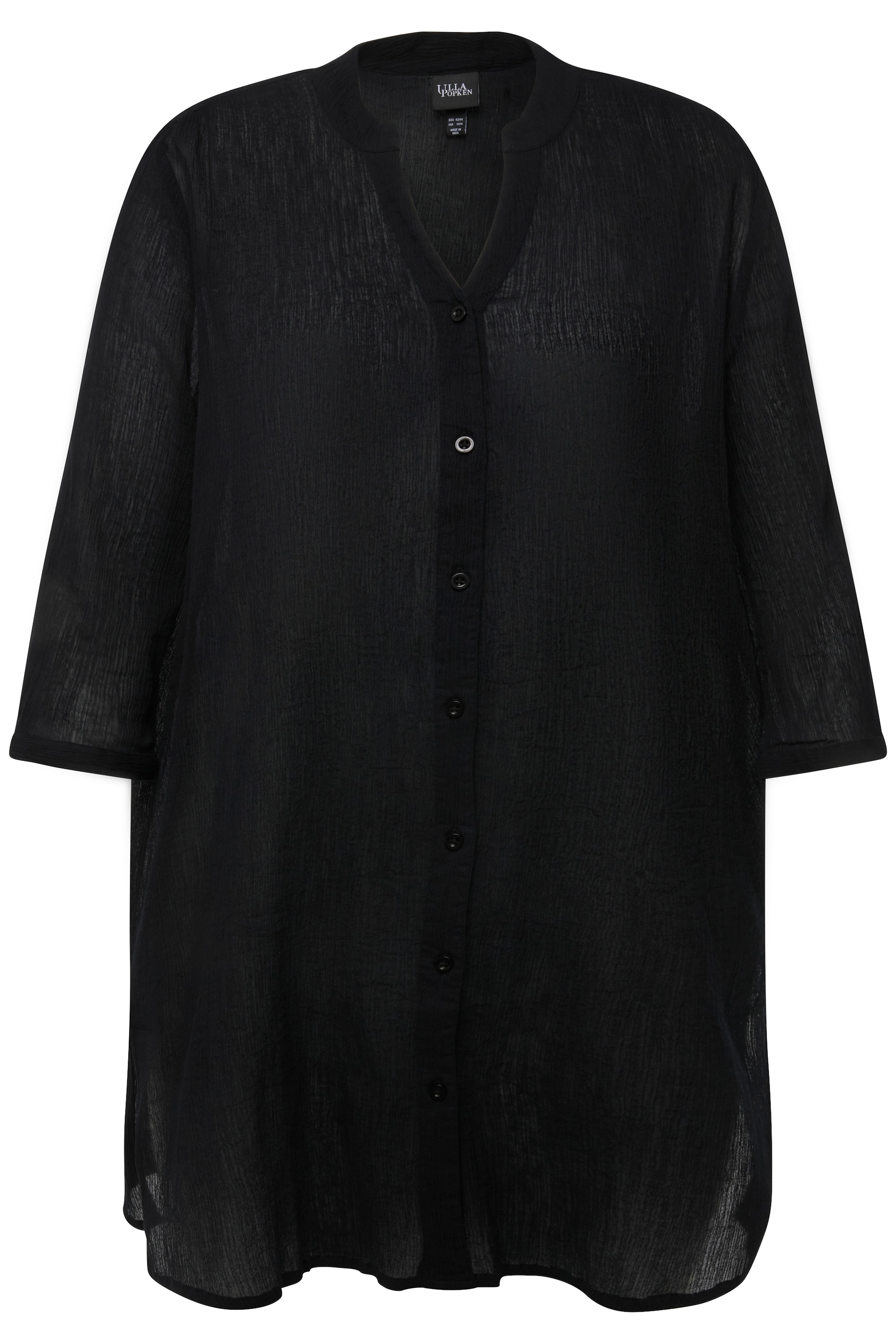 Ulla Popken Damen große Größen Longbluse Krepp Stehkragen V Ausschnitt