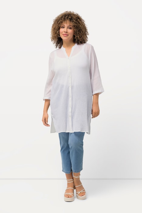 Semi Sheer Crepe Long Duster Blouse