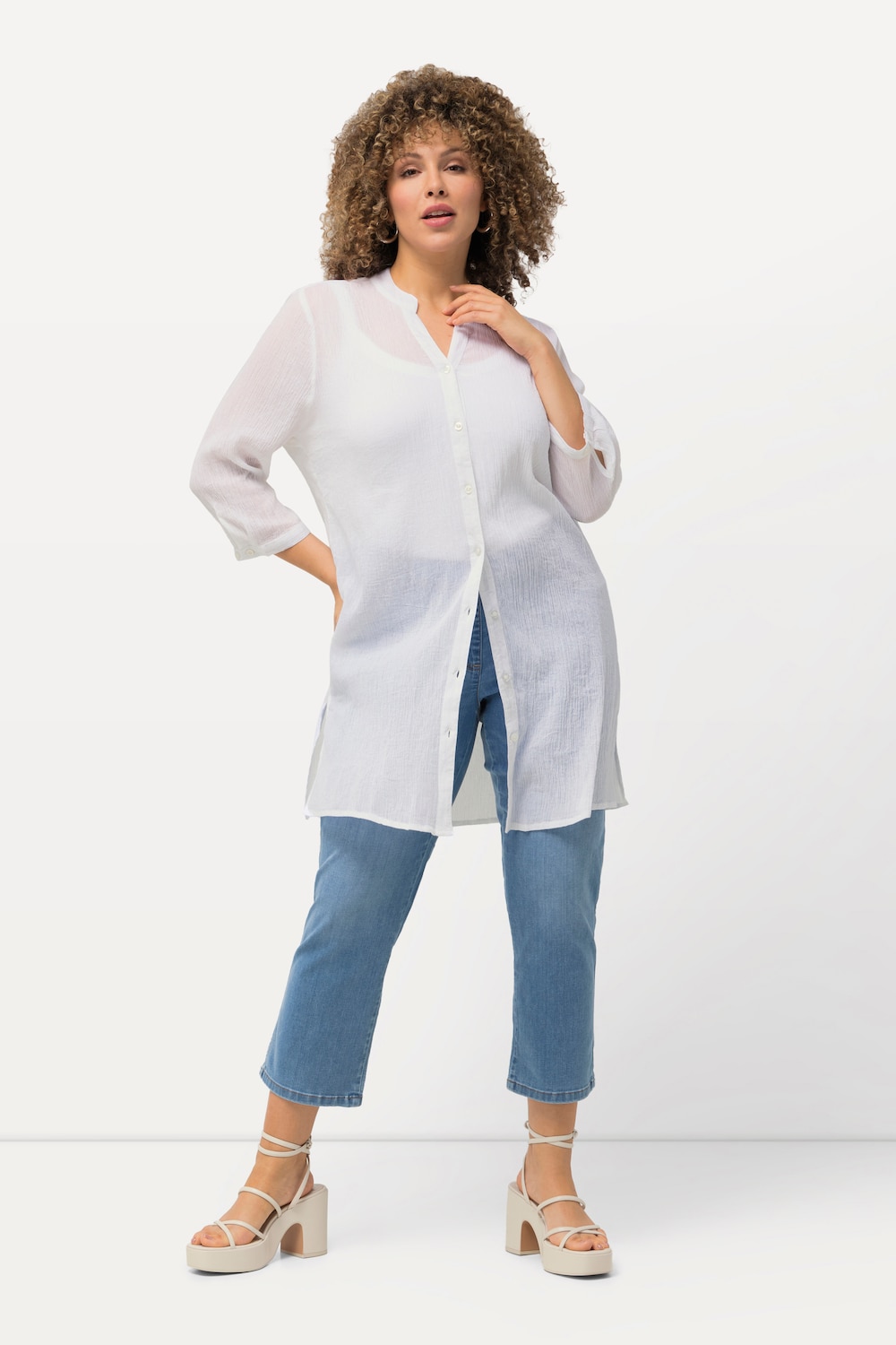 Große Größen Longbluse, Damen, weiß, Größe: 50/52, Baumwolle, Ulla Popken