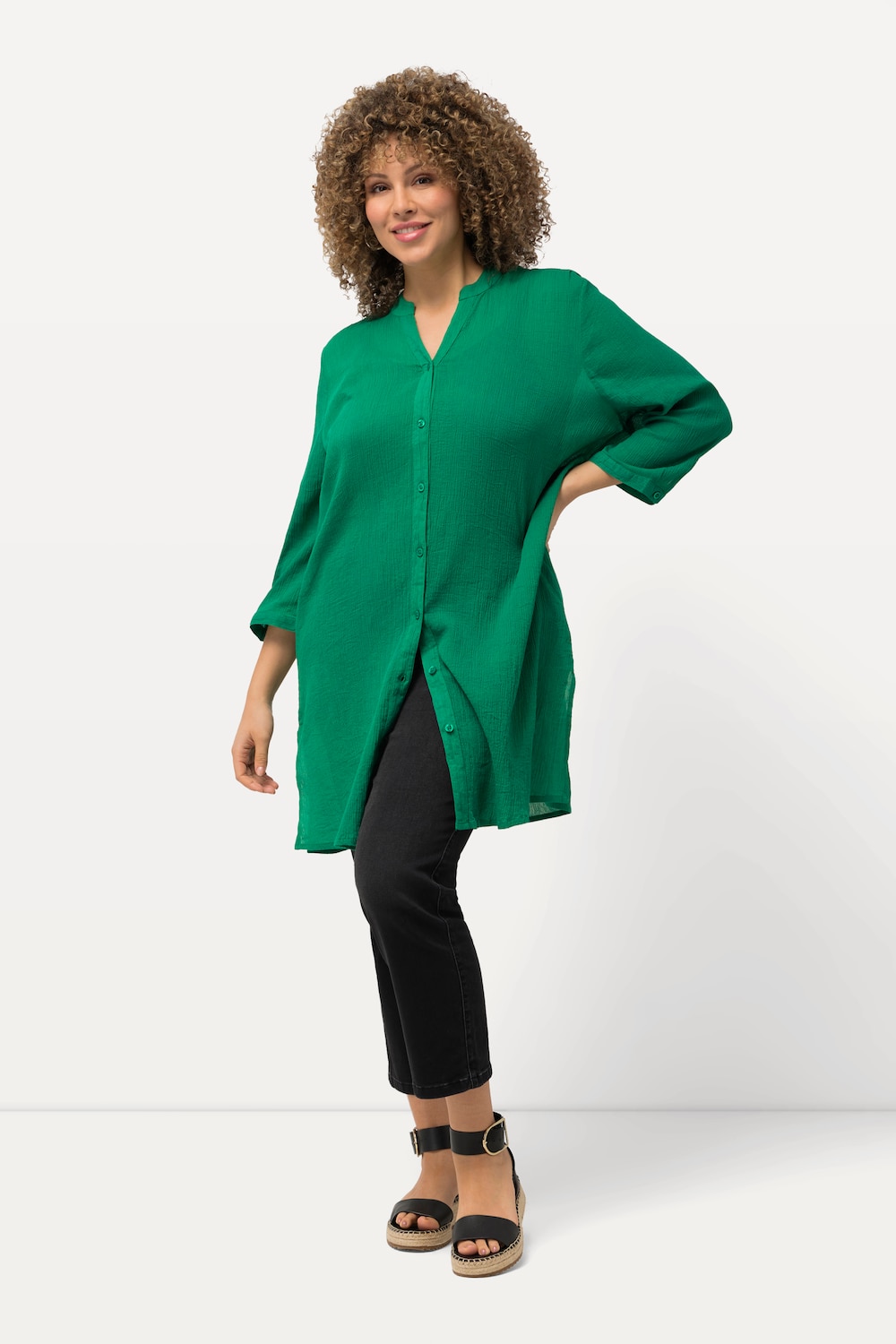 Grote Maten longline blouse, Dames, groen, Maat: 54/56, Katoen, Ulla Popken