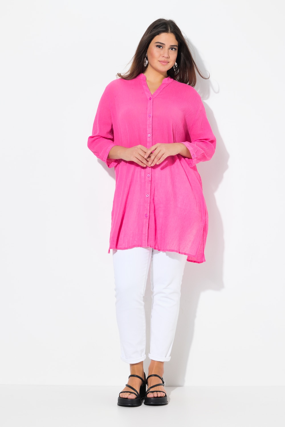 Große Größen Longbluse, Damen, rosa, Größe: 46/48, Baumwolle, Ulla Popken