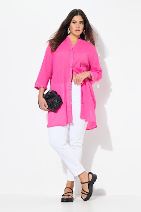 Semi Sheer Crepe Long Duster Blouse