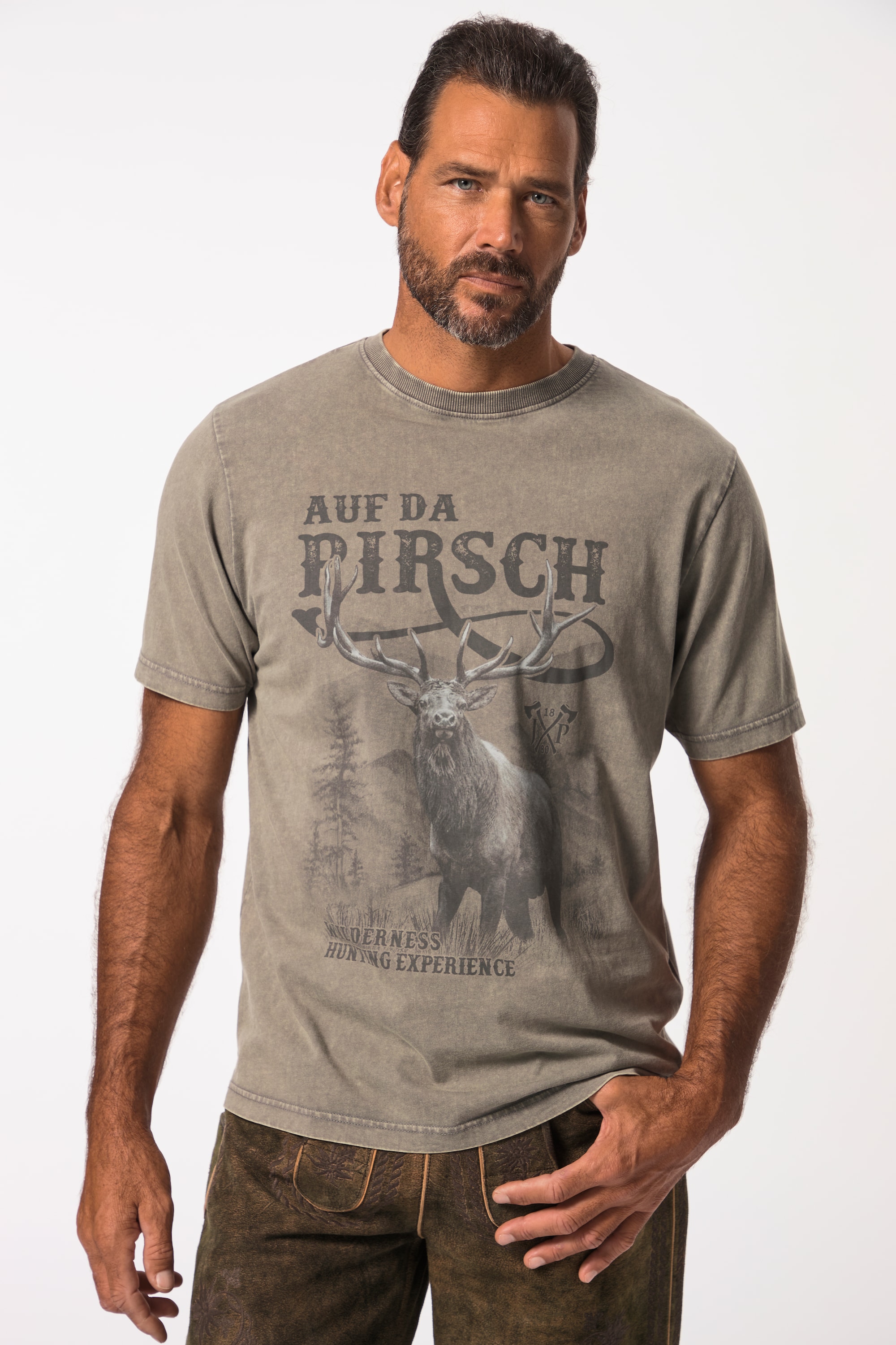 JP 1880 Herren große Größen T Shirt Tracht Halbarm großer Print Vintage Look