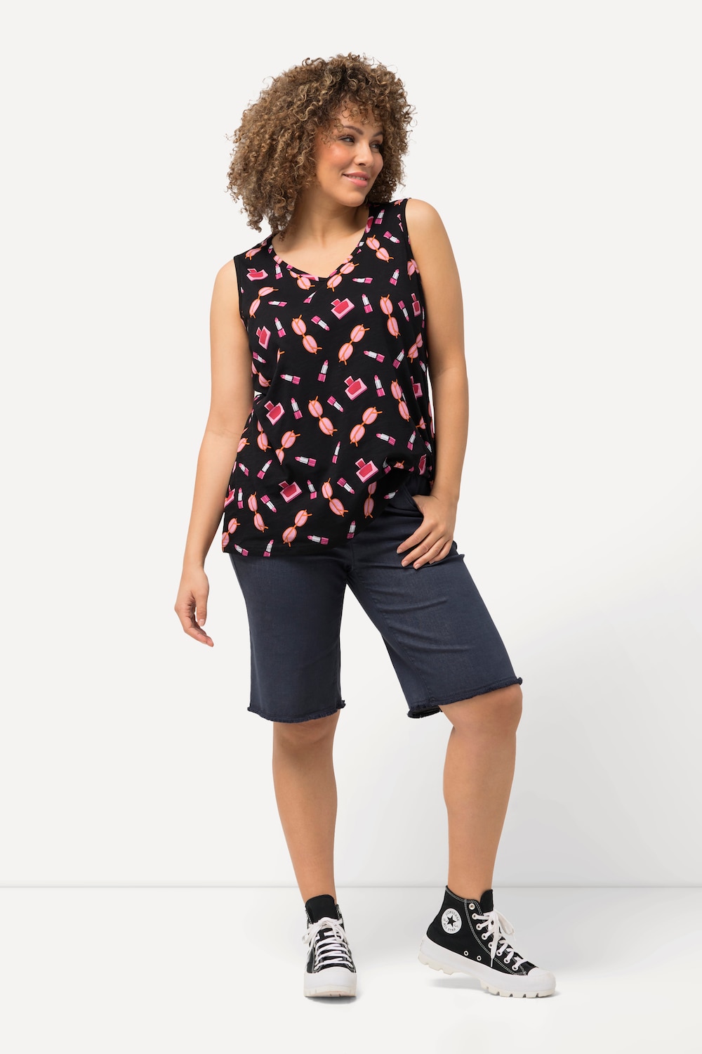 grandes tailles bermuda avec ourlet effiloché et taille élastique, femmes, bleu, taille: 58, coton/polyester, ulla popken