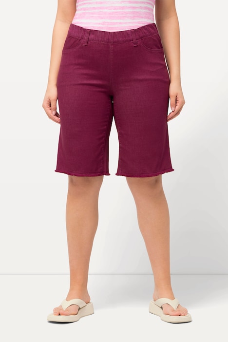 Frayed Hemline Elastic Waistband Bermuda Shorts