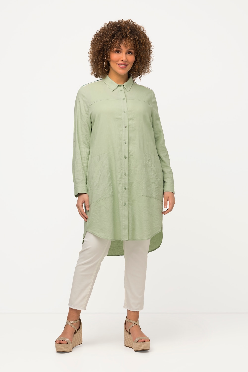 Ulla Popken Longbluse Tunika Früchte Stehkragen V-Ausschnitt 3/4-Arm